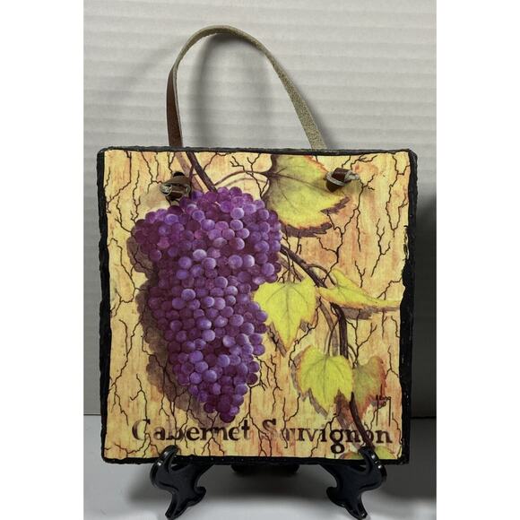 2 Artist Palette Wine Grapes Slate Wall Plaques Evergreen Hand Crafted - Picture 2 of 10